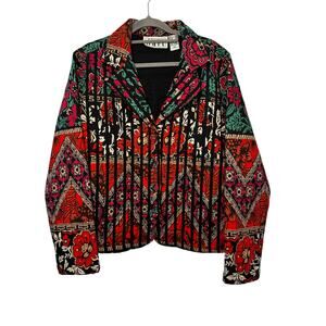 Vintage Karen Hart Quilted Jacket Size M 90s Floral Tapestry Boho Blazer Indie